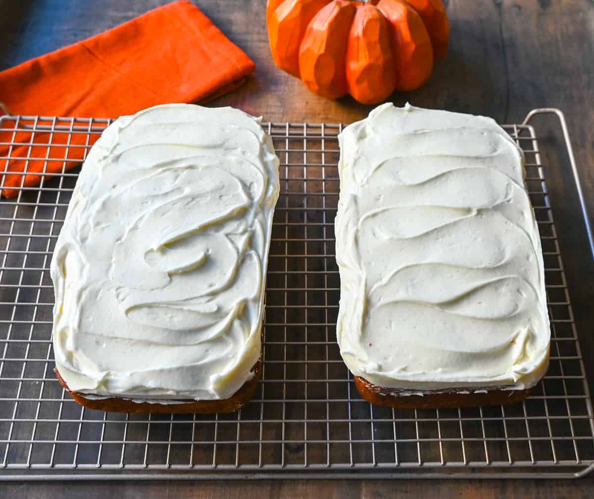 Frosted Pumpkin Loaf with Cream Cheese Frosting. Moist, soft pumpkin spice loaf topped with homemade cream cheese frosting. This frosted pumpkin bread is the perfect Fall treat.