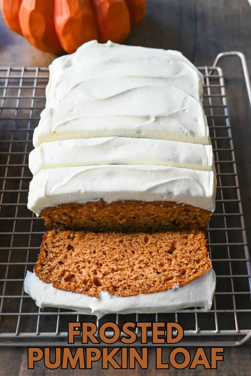 Frosted Pumpkin Loaf with Cream Cheese Frosting. Moist, soft pumpkin spice loaf topped with homemade cream cheese frosting. This frosted pumpkin bread is the perfect Fall treat.