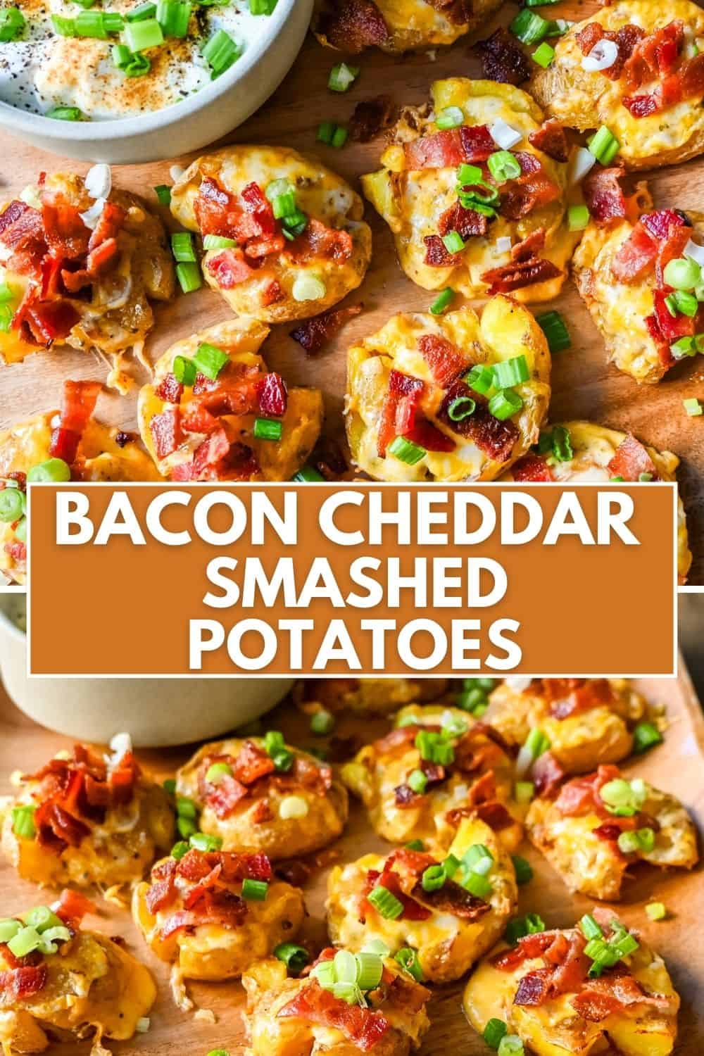 Loaded Bacon Cheddar Smashed Potatoes. These bacon cheddar loaded smashed potatoes start with crispy and buttery smashed potatoes topped with bacon, cheddar cheese, and green onions. These loaded smashed potatoes are the perfect side dish.