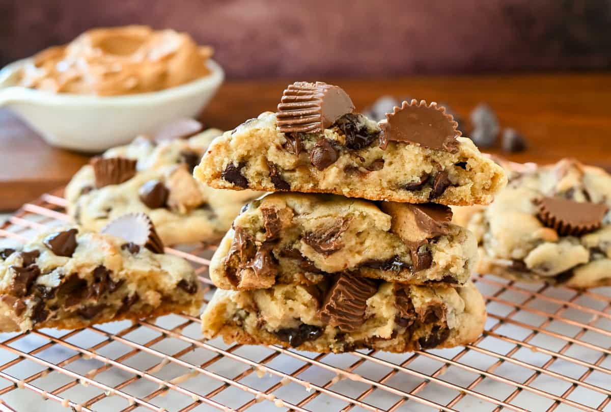 Reese's Chocolate Peanut Butter Cup Cookies. Soft, chewy, thick bakery-style chocolate peanut butter cup cookies made with Reese's peanut butter cups. Chocolate peanut butter lovers will love these cookies!