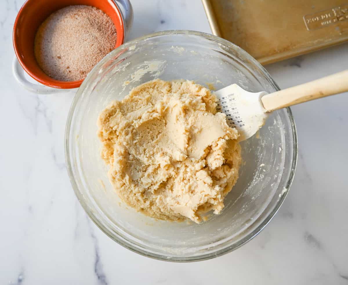 Snickerdoodles cookie dough mixing dry ingredients