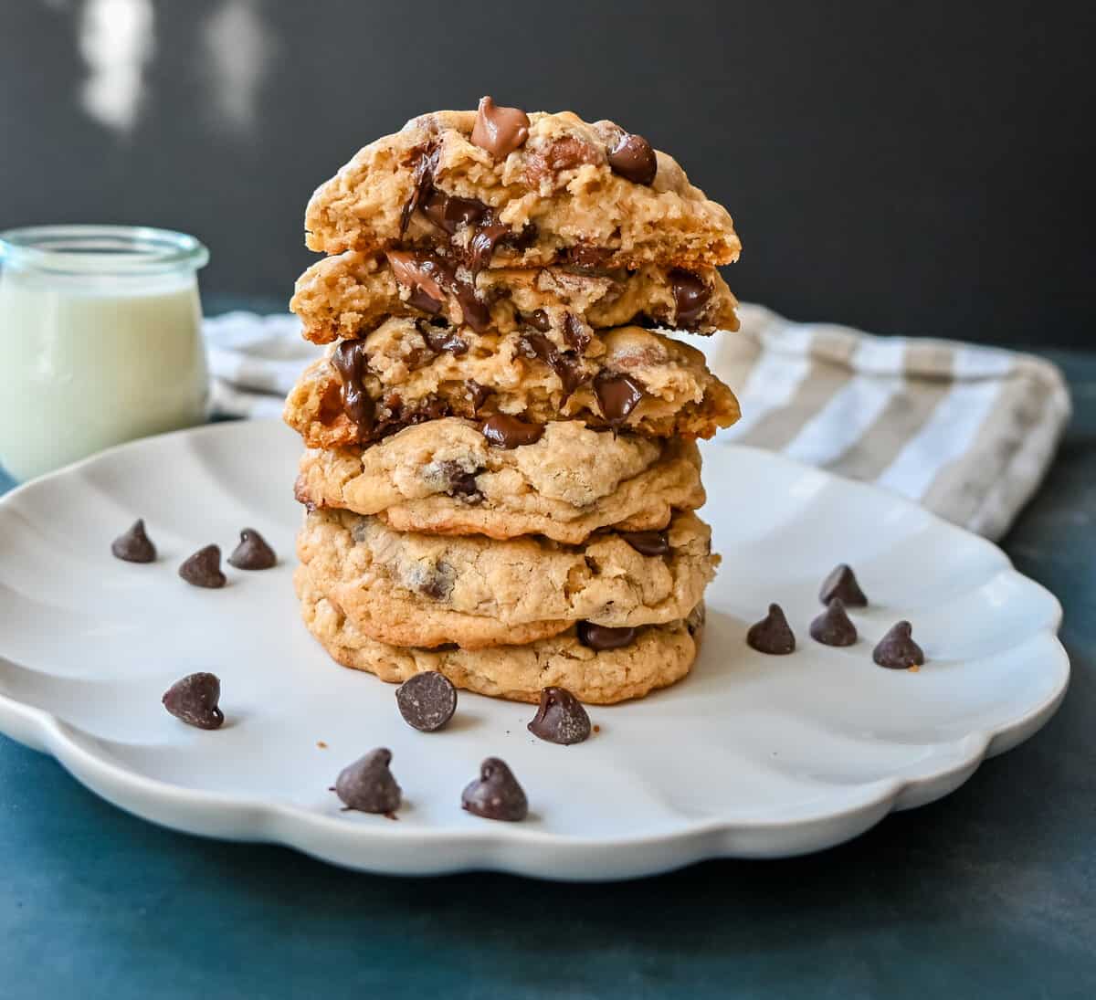 Bakery Style Oatmeal Chocolate Chip Cookies. These chewy oatmeal chocolate chip cookies are perfectly soft and chewy and filled with the perfect amount of oats and chocolate for the best chocolate chip oatmeal cookie.