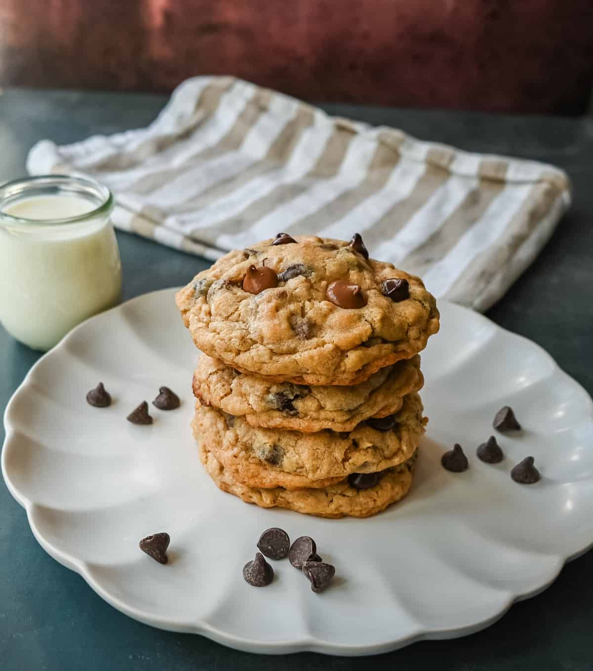 Bakery Style Oatmeal Chocolate Chip Cookies. These chewy oatmeal chocolate chip cookies are perfectly soft and chewy and filled with the perfect amount of oats and chocolate for the best chocolate chip oatmeal cookie.