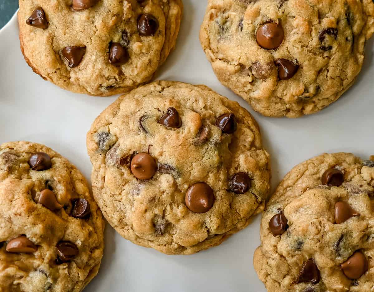 Bakery Style Oatmeal Chocolate Chip Cookies. These chewy oatmeal chocolate chip cookies are perfectly soft and chewy and filled with the perfect amount of oats and chocolate for the best chocolate chip oatmeal cookie.