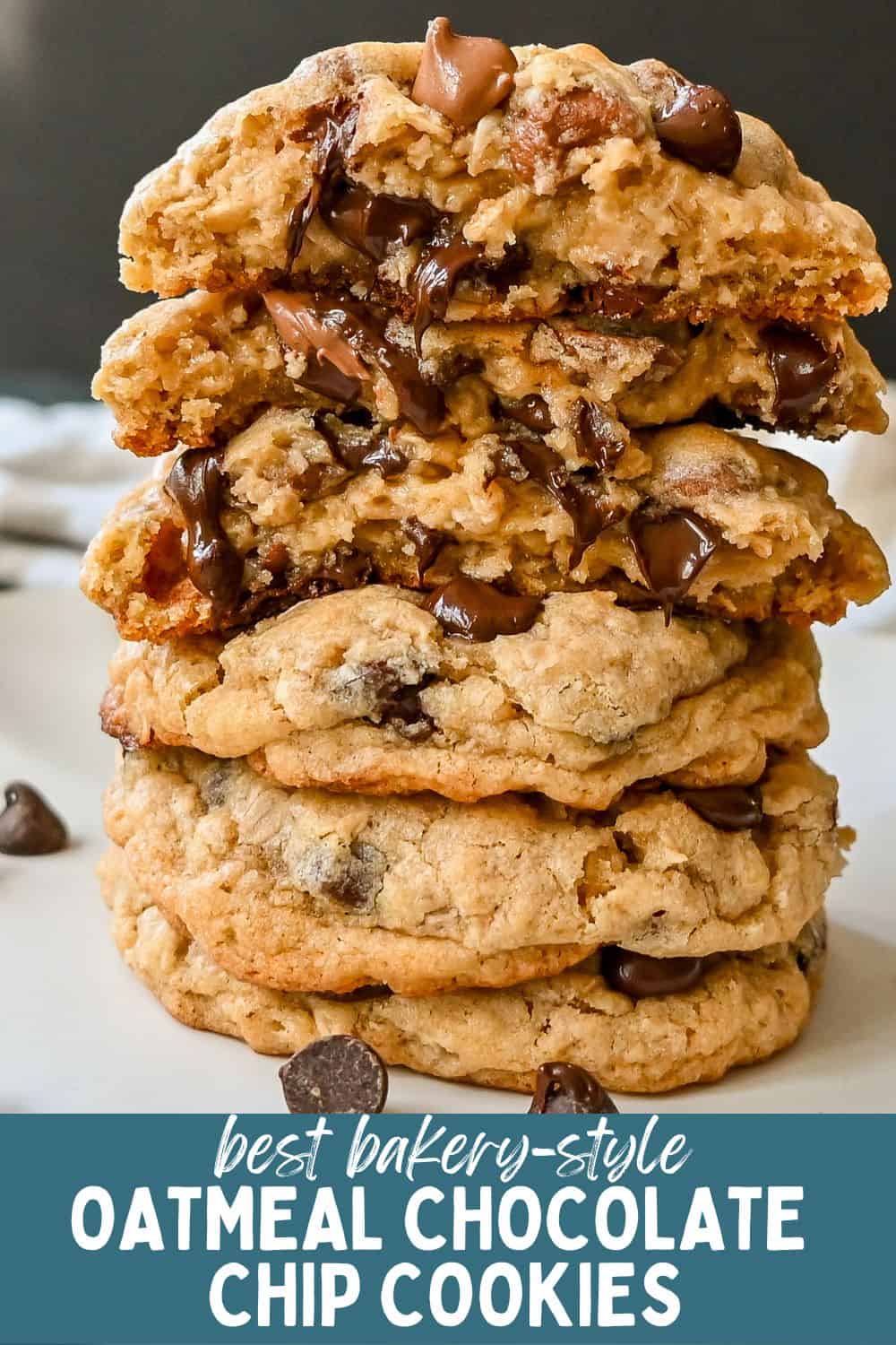 Bakery Style Oatmeal Chocolate Chip Cookies. These chewy oatmeal chocolate chip cookies are perfectly soft and chewy and filled with the perfect amount of oats and chocolate for the best chocolate chip oatmeal cookie.