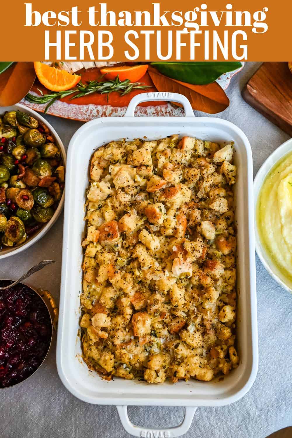 Classic Butter Herb Stuffing. How to make a foolproof, perfect, classic stuffing recipe with simple ingredients. This easy stuffing recipe is always a hit at Thanksgiving!