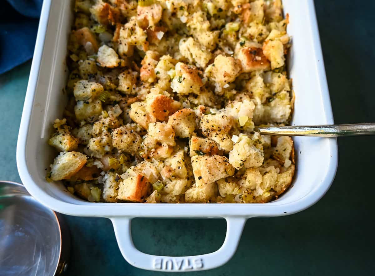 Classic Butter Herb Stuffing. How to make a foolproof, perfect, classic stuffing recipe with simple ingredients. This easy stuffing recipe is always a hit at Thanksgiving!