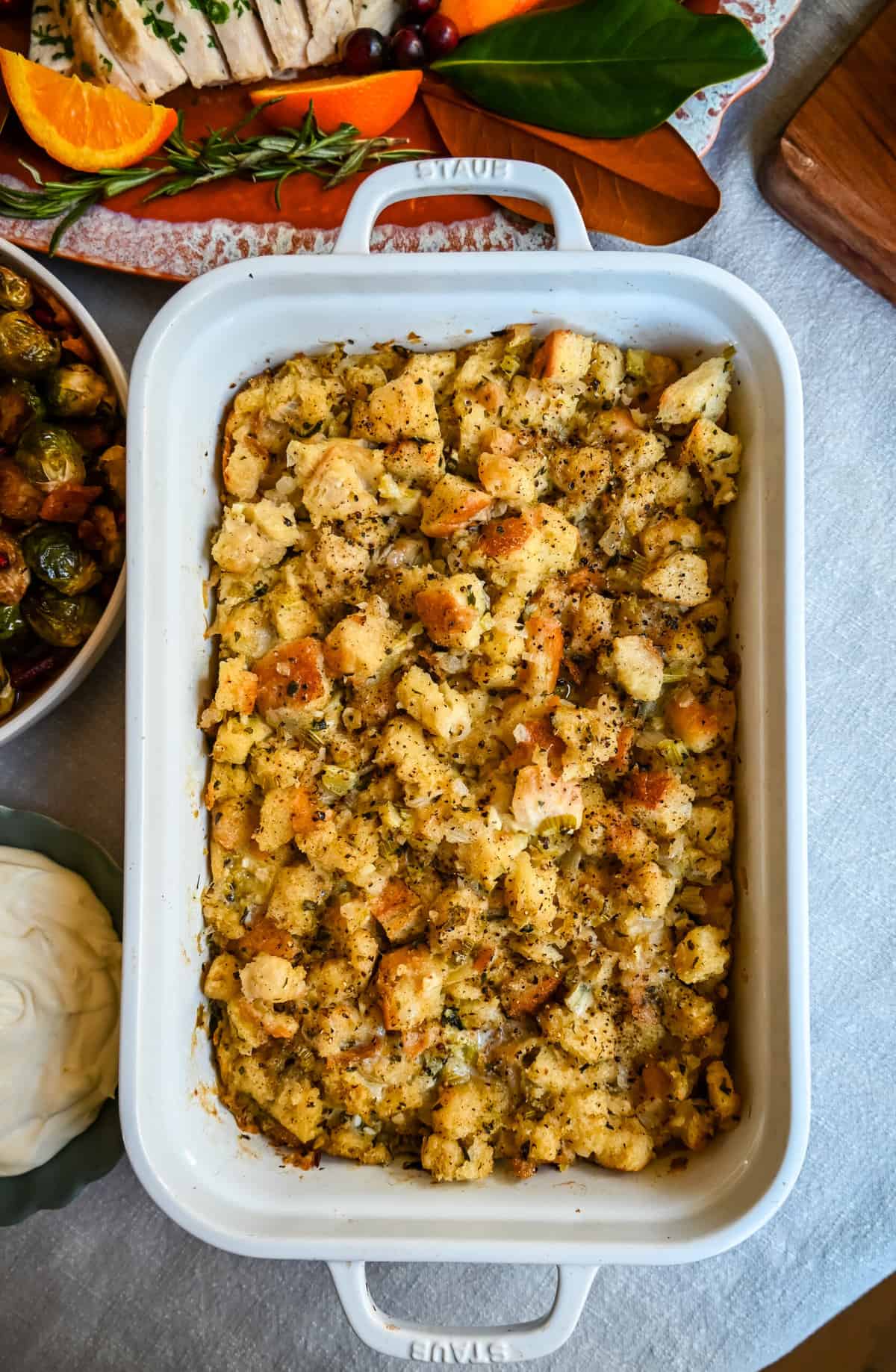Classic Butter Herb Stuffing. How to make a foolproof, perfect, classic stuffing recipe with simple ingredients. This easy stuffing recipe is always a hit at Thanksgiving!