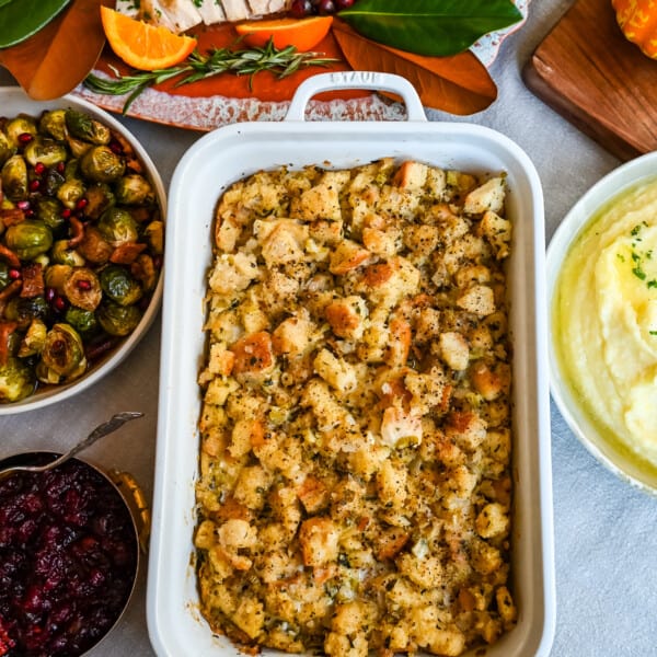 Classic Butter Herb Stuffing. How to make a foolproof, perfect, classic stuffing recipe with simple ingredients. This easy stuffing recipe is always a hit at Thanksgiving!