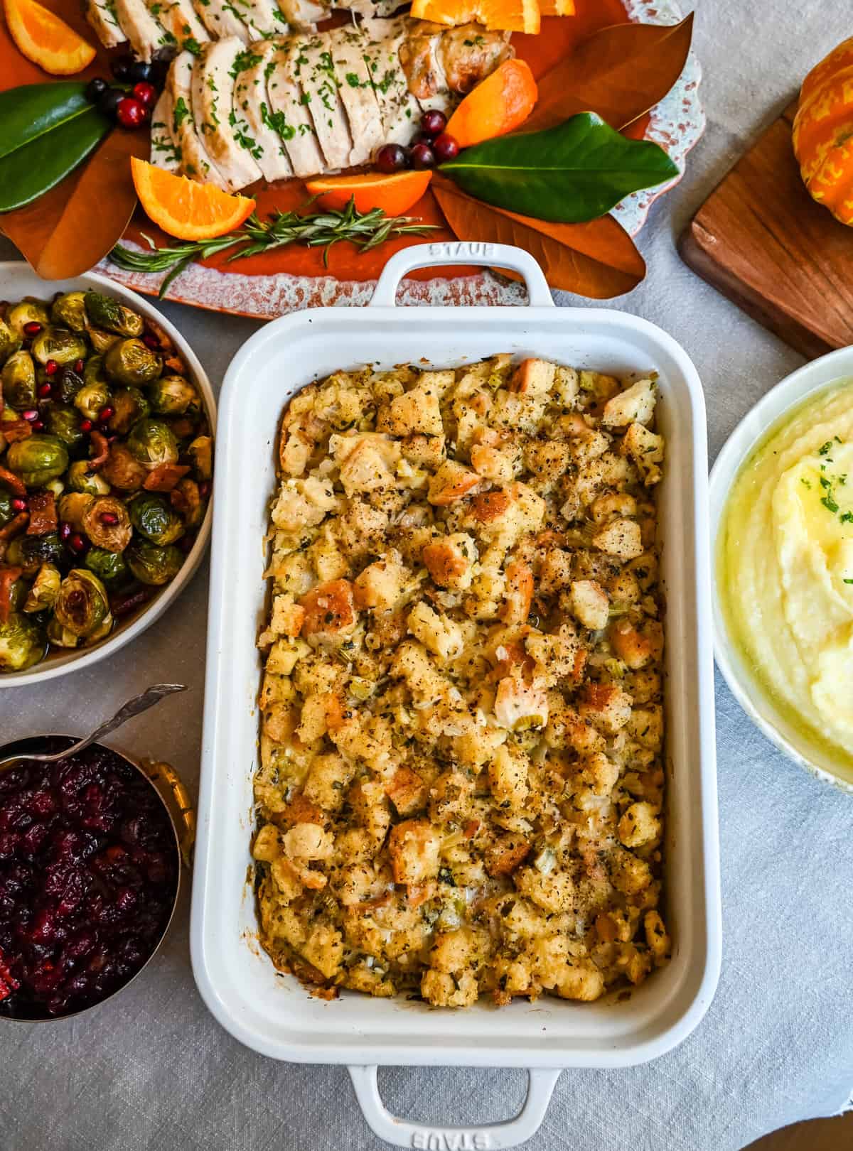 Classic Butter Herb Stuffing. How to make a foolproof, perfect, classic stuffing recipe with simple ingredients. This easy stuffing recipe is always a hit at Thanksgiving!