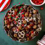Jingle Jangle Christmas Chocolate Snack Mix. This popular chocolate snack mix inspired by Trader Joe's Jingle Jangle Holiday Mix is perfect for chocolate lovers. It is the best salty and sweet mix and is the perfect holiday treat to give to neighbors, friends, and family. You won't be able to stop eating it!
