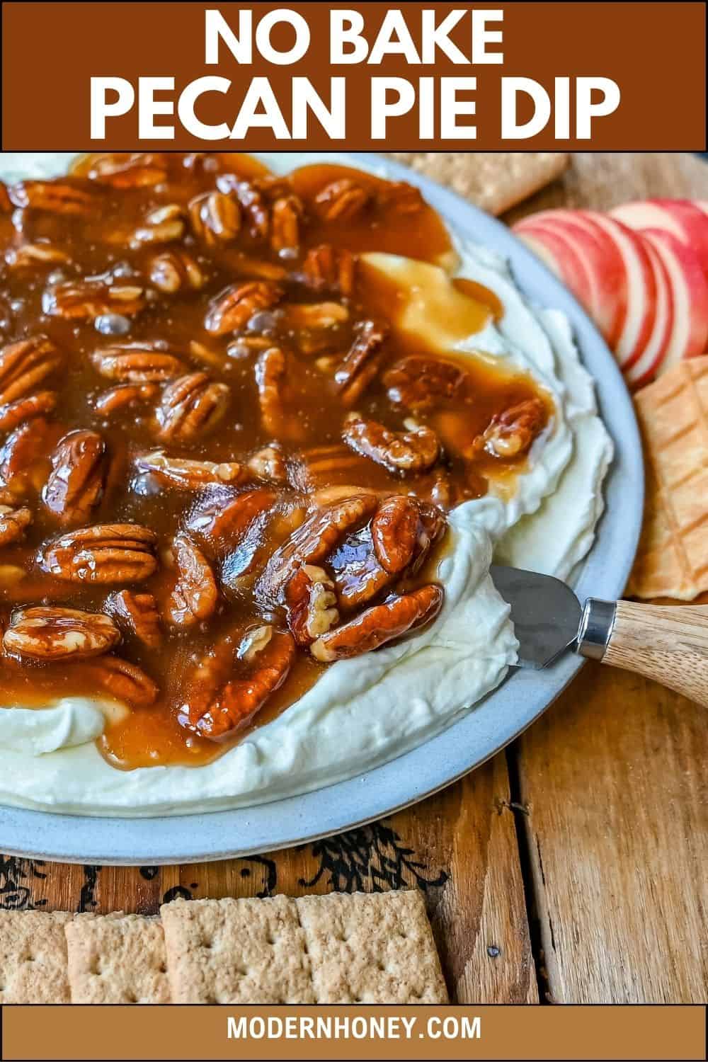 No Bake Pecan Pie Dip. This Pecan Pie Dip is made with creamy, fluffy, sweet cream cheese and whipped cream topped with a homemade pecan caramel sauce. This is all of the flavors of pecan pie without all of the work. A sweet and delicious holiday appetizer.