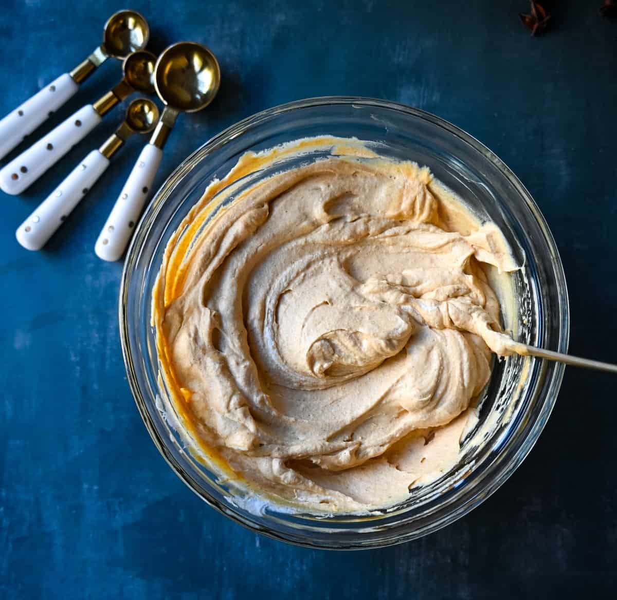 No-Bake Pumpkin Cheesecake Filling in a bowl