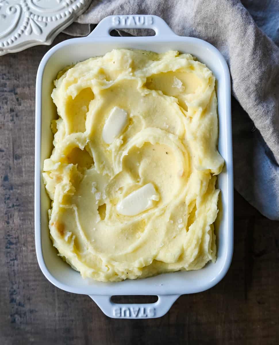 Parmesan Roasted Garlic Mashed Potatoes in pan