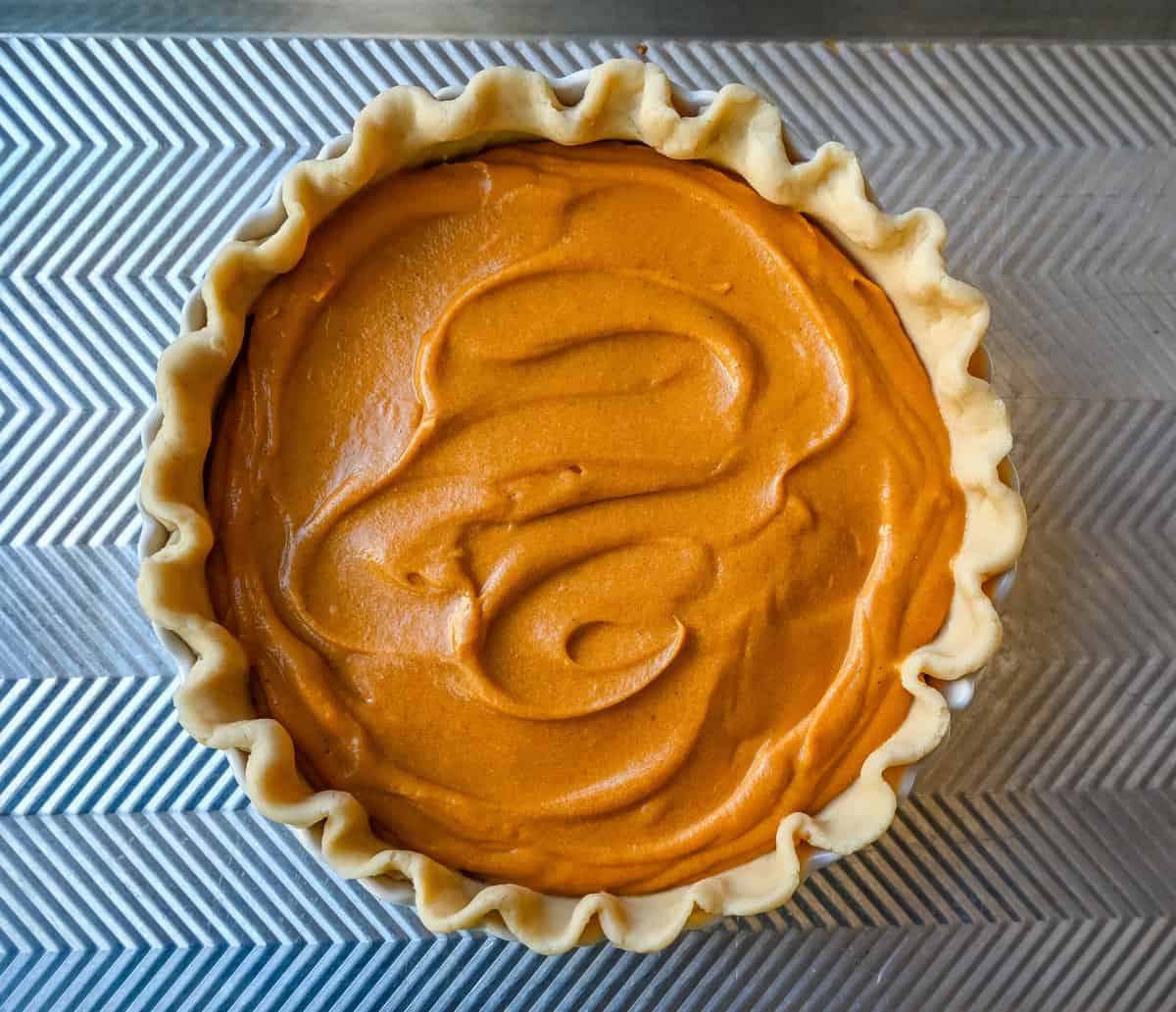 Sweet Potato Pie Filling in Pie Crust