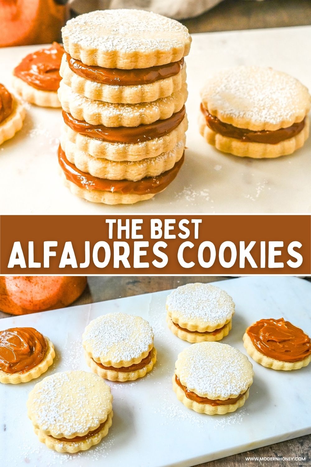 Alfajores Dulce de Leche Sandwich Cookies. These alfajores are a popular sandwich cookie around the world are made with two soft and buttery shortbread cookies filled with rich dulce de leche filling. A festive Christmas Cookie Recipe.