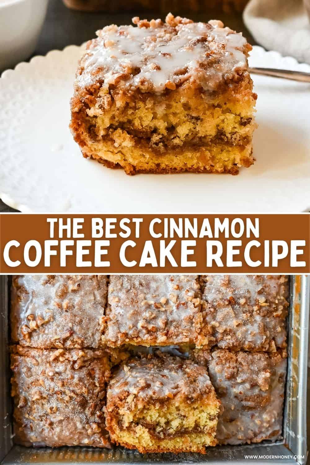 Best Coffee Cake Recipe. This cinnamon brown sugar sour cream coffee cake is made with a buttery cake layered with a brown sugar cinnamon layer and topped with a streusel topping and a sweet glaze. The best coffee cake recipe perfect for breakfast or brunch. A perfect Christmas breakfast recipe.