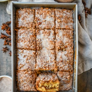 Best Coffee Cake Recipe. This cinnamon brown sugar sour cream coffee cake is made with a buttery cake layered with a brown sugar cinnamon layer and topped with a streusel topping and a sweet glaze. The best coffee cake recipe perfect for breakfast or brunch or Christmas morning breakfast.