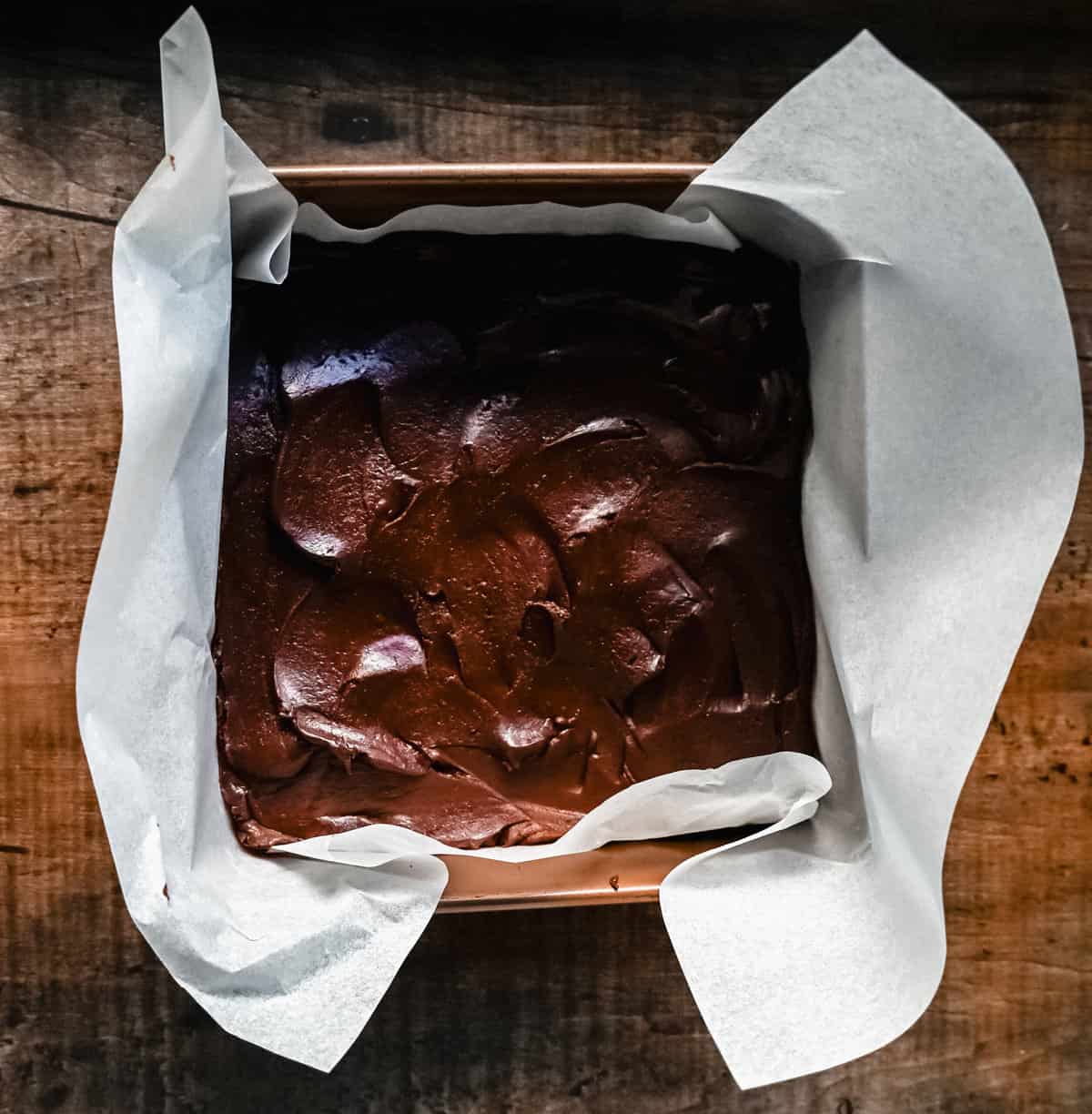 Place easy chocolate fudge in a parchment paper lined baking pan