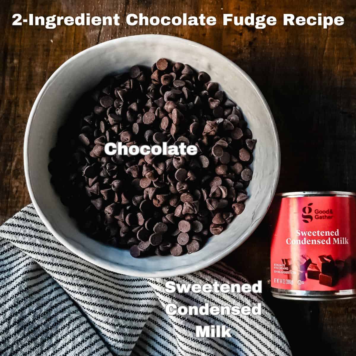 Easy Chocolate Fudge Ingredients. Two ingredient microwave chocolate fudge ingredients.