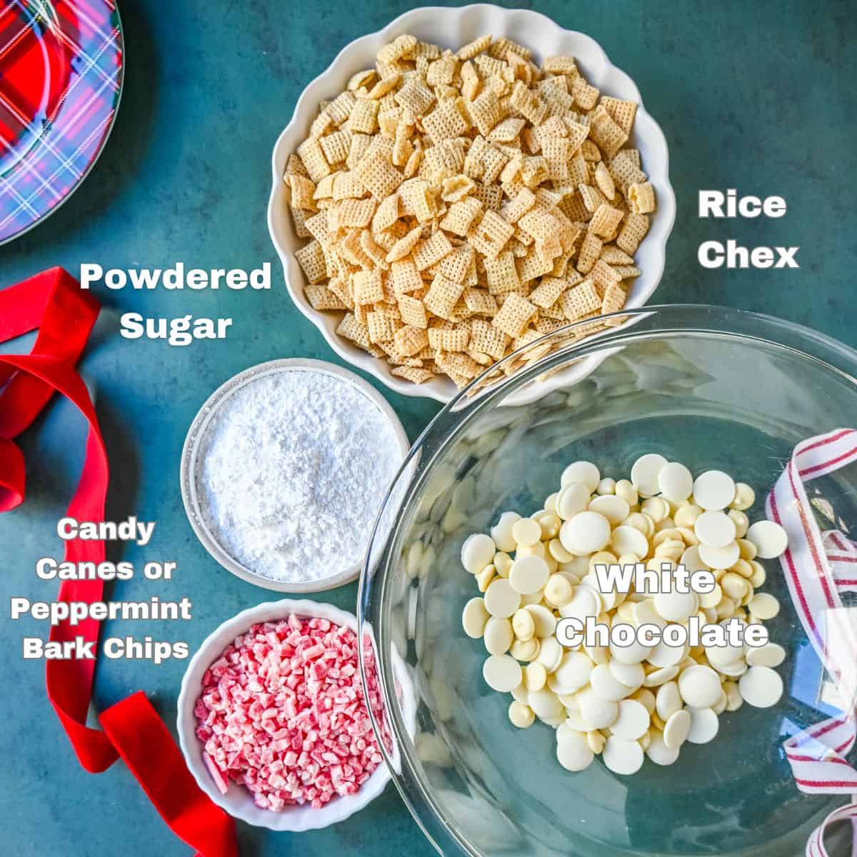 Peppermint Puppy Chow or Peppermint Muddy Buddies Ingredients