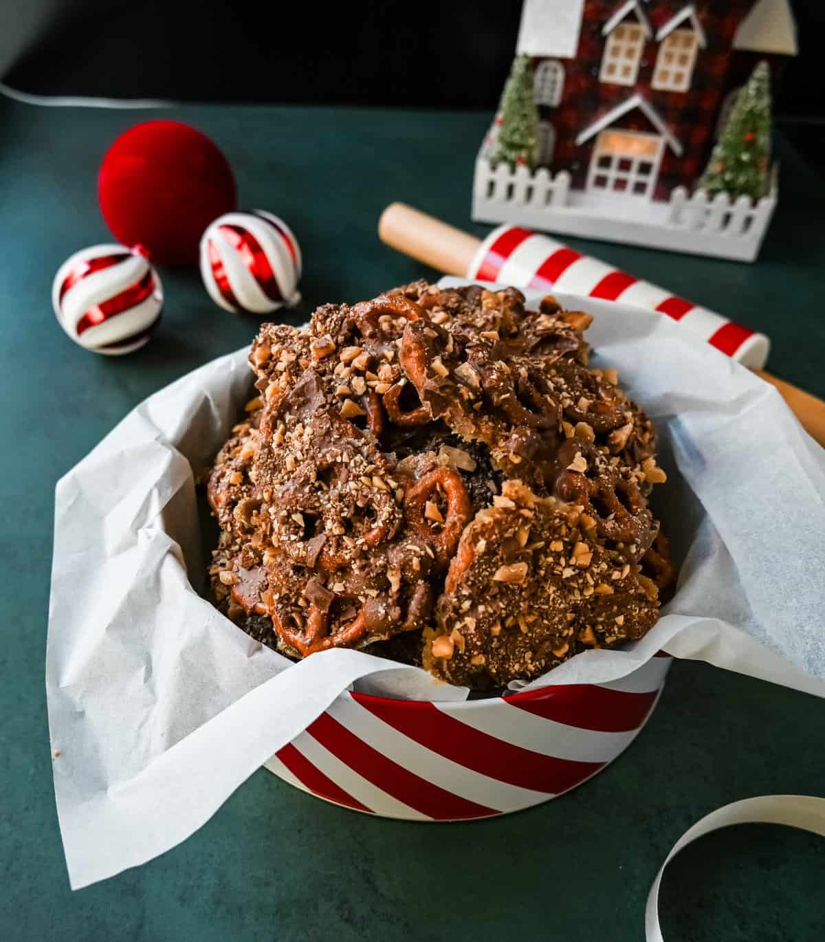 Toffee Pretzel Christmas Crack. This is Christmas Crack but even better! This homemade chocolate toffee bark is made with crunchy pretzels, soft buttery toffee, rich chocolate, and Heath bar chocolate toffee bits. This is a super easy Christmas crack recipe and perfect to share around the holidays in goodie tin or box.