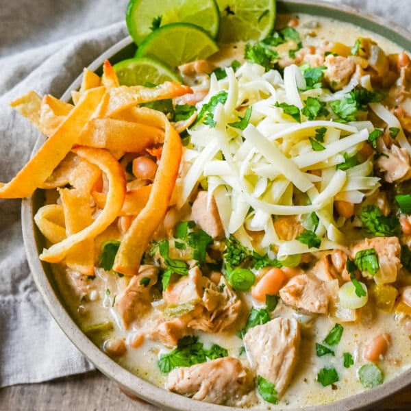 White Chicken Chili. This White Chicken Chili Recipe is so creamy, delicious, and full of flavor. This quick and easy white chicken chili is a family favorite meal!