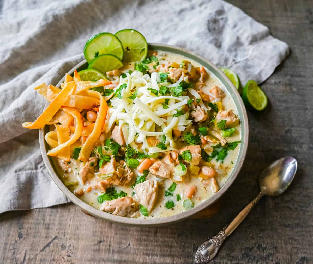 White Chicken Chili. This White Chicken Chili Recipe is so creamy, delicious, and full of flavor. This quick and easy white chicken chili is a family favorite meal!