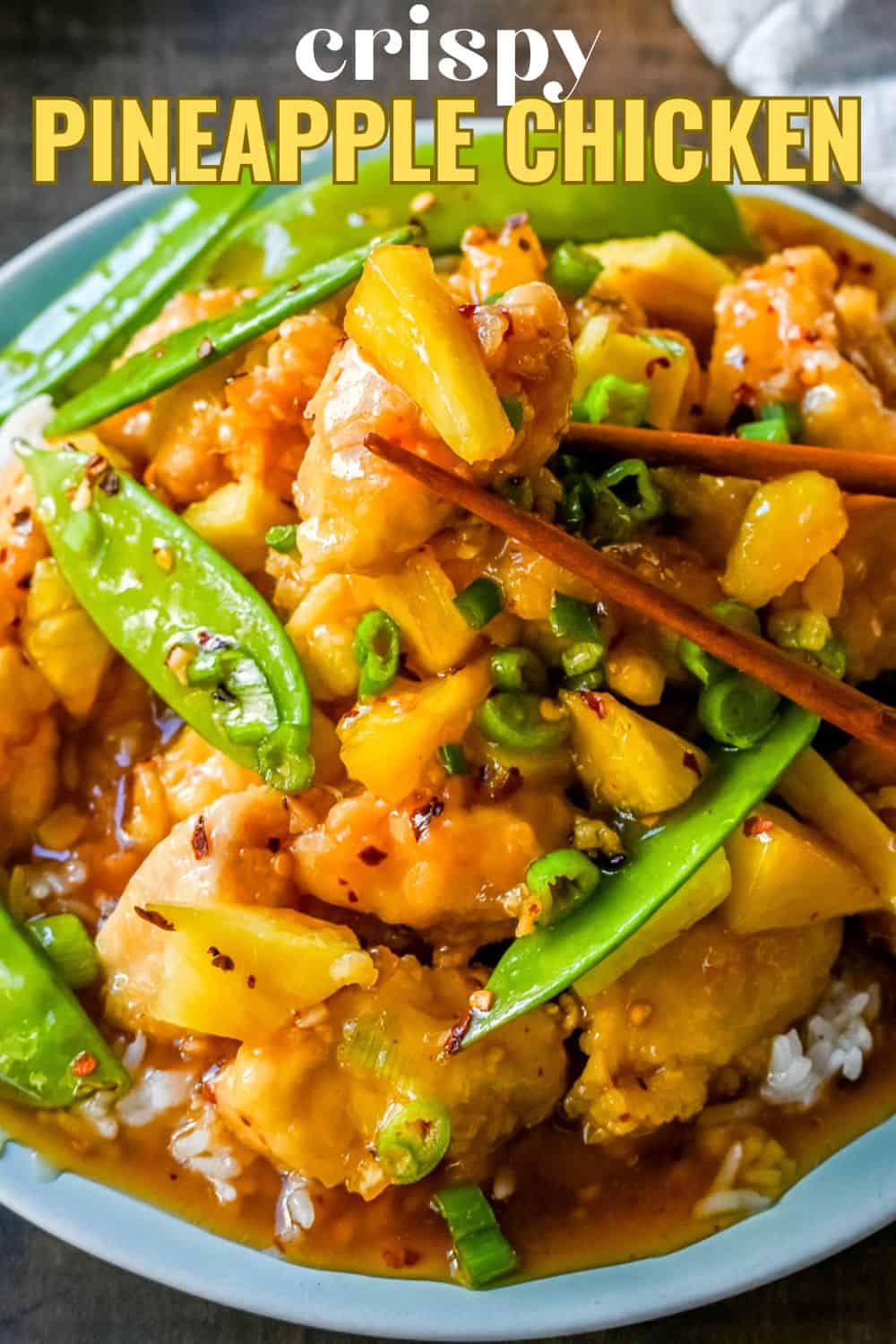 Crispy Pineapple Chicken. This Pineapple Chicken is made with crispy pineapple chicken covered in a sweet and tangy pineapple sauce. This Chinese Pineapple Chicken is a crowd pleaser!