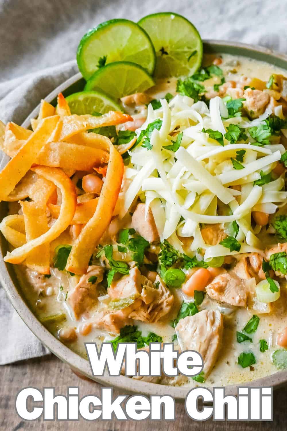 White Chicken Chili. This White Chicken Chili Recipe is so creamy, delicious, and full of flavor. This quick and easy white chicken chili is a family favorite meal!