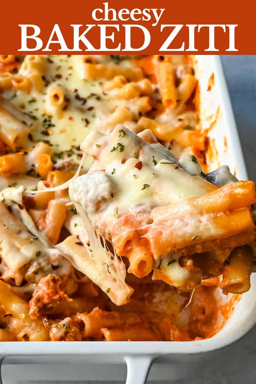 This Baked Ziti Pasta is made with ziti noodles, sausage, marinara sauce, fresh basil, spices, whole milk mozzarella cheese, parmesan cheese, and heavy cream and baked until the cheese is melted. The best-baked ziti recipe! This is a perfect recipe to freeze or make ahead of time.
