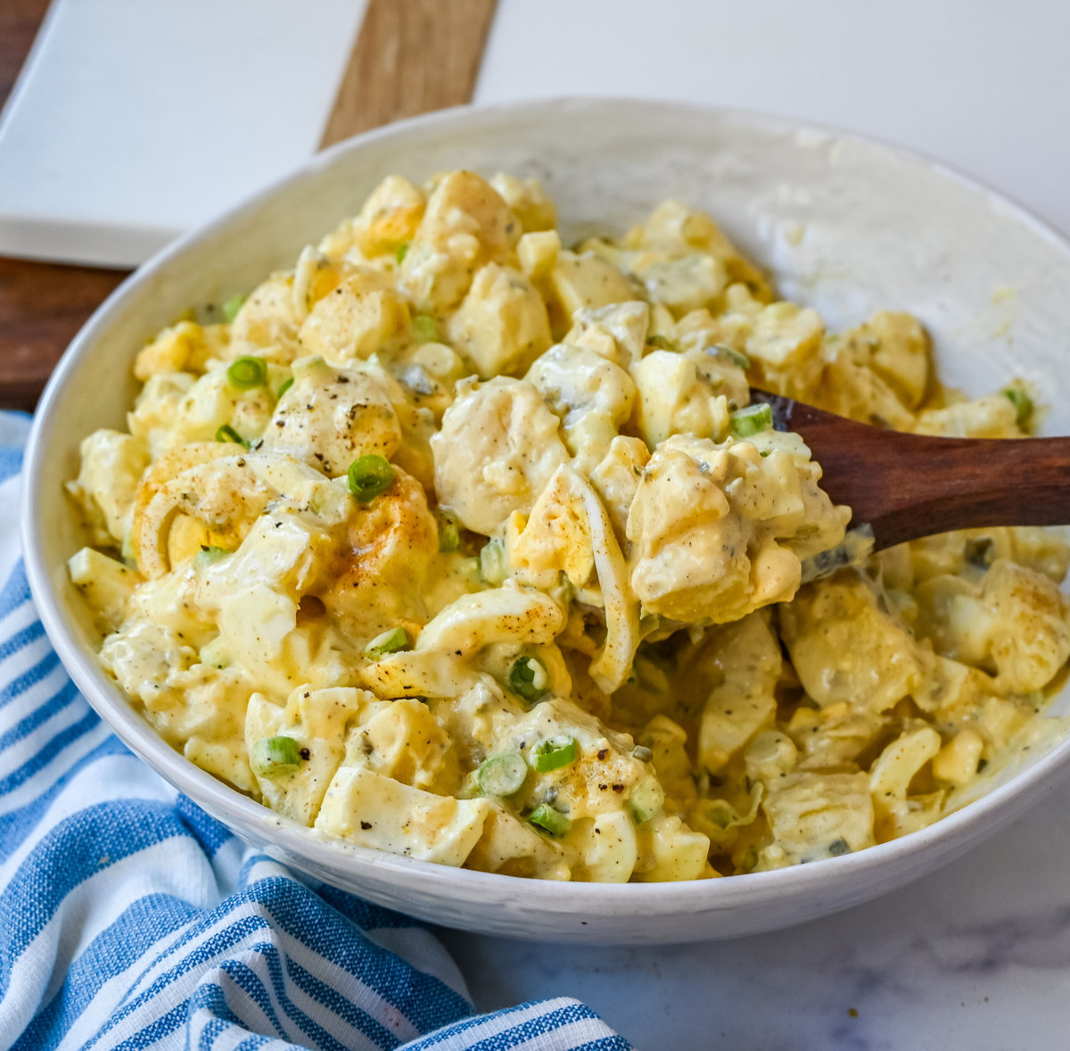 Best Potato Salad Recipe. This Mama's Potato Salad is a classic potato salad recipe made with potatoes, hard boiled eggs, sweet pickles, mayonnaise, mustard, spices, and a touch of green onion. This is the best potato recipe you will ever eat!