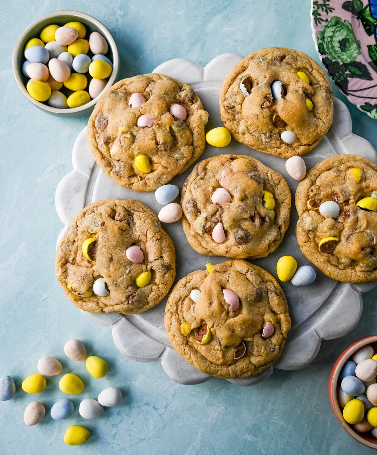 Cadbury Egg Cookies. These soft and chewy Cadbury egg cookies made with mini chocolate Cadbury eggs are the perfect Easter cookie.