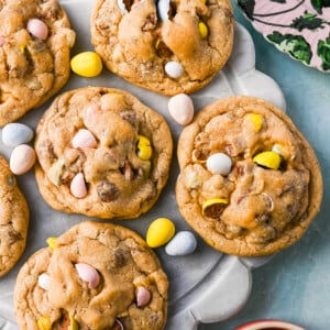 Cadbury Egg Cookies. These soft and chewy Cadbury egg cookies made with mini chocolate Cadbury eggs are the perfect Easter cookie.