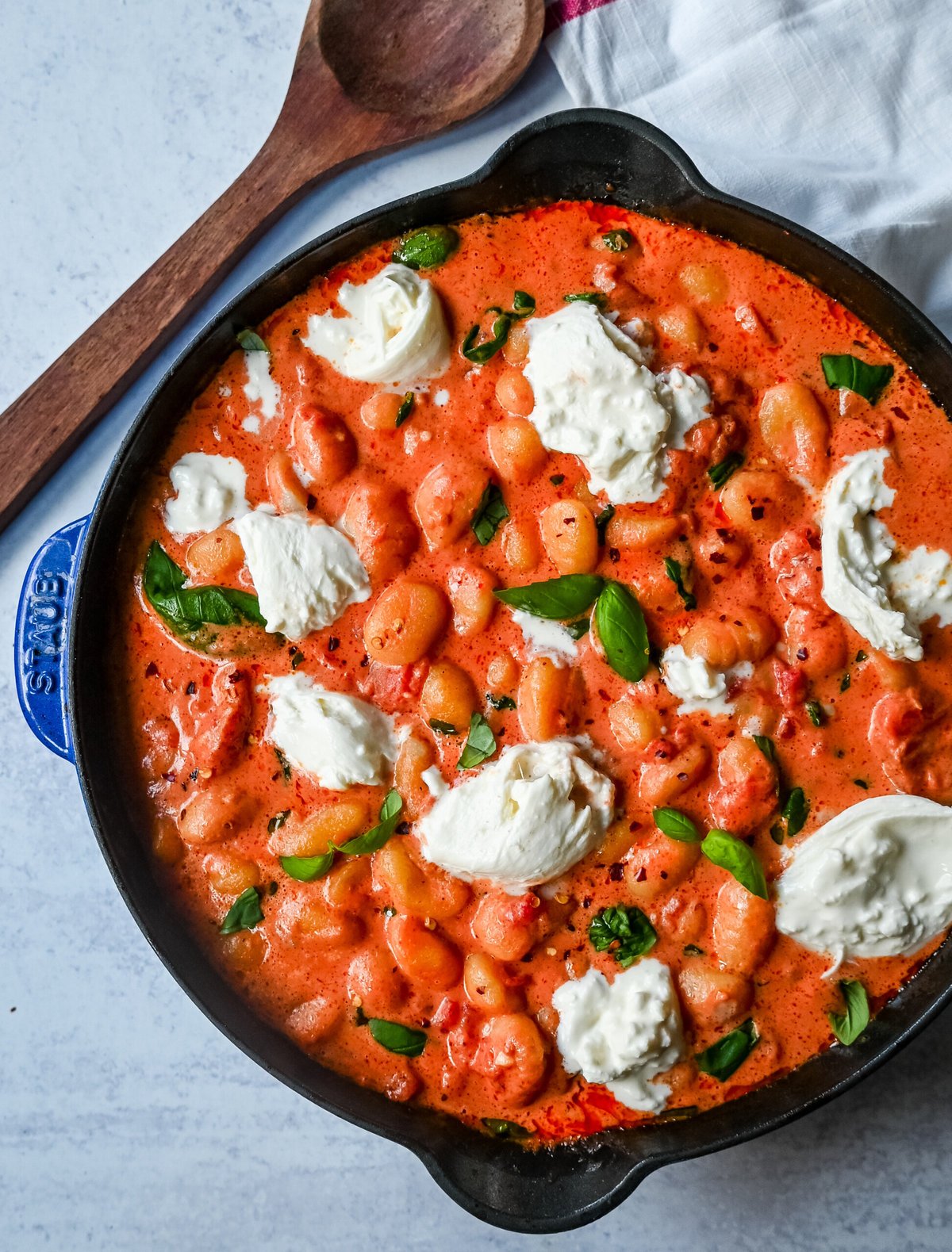 Creamy Tomato Gnocchi with Burrata. This easy 20-minute Creamy Tomato Gnocchi is made with a vibrant tomato garlic sauce tossed with cream, fresh basil, and gnocchi and topped with fresh burrata cheese. A simple, quick, and easy dinner full of flavor!