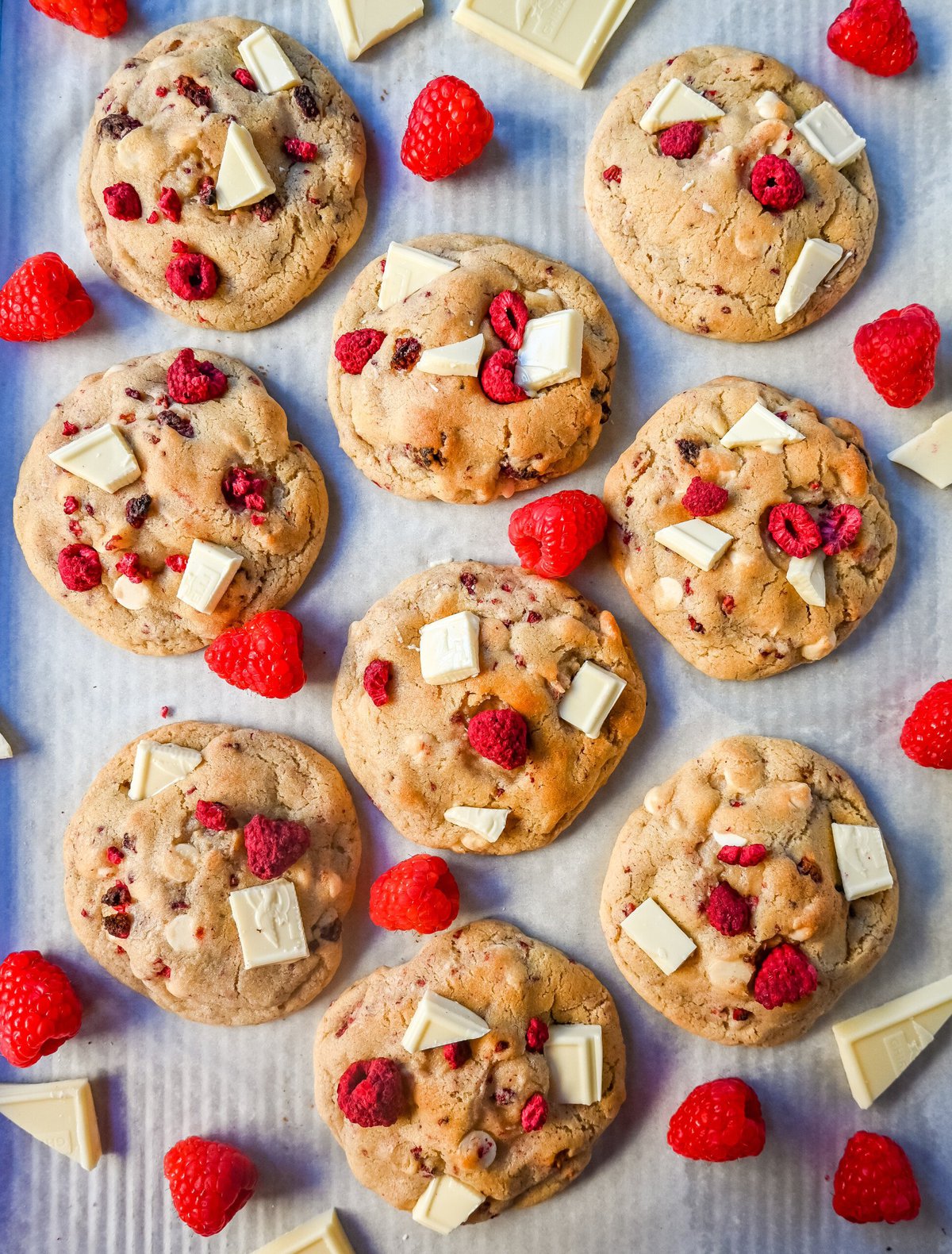 White Chocolate Raspberry Cookies. Soft and chewy raspberry white chocolate cookies made with freeze dried raspberries and creamy white chocolate. These are the best bakery-style white chocolate raspberry cookies!