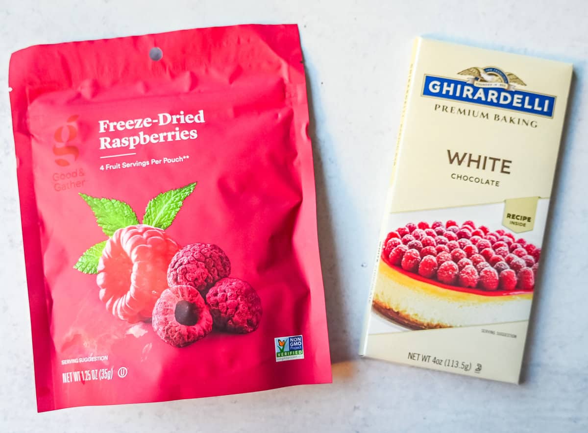 Freeze dried raspberries and white chocolate