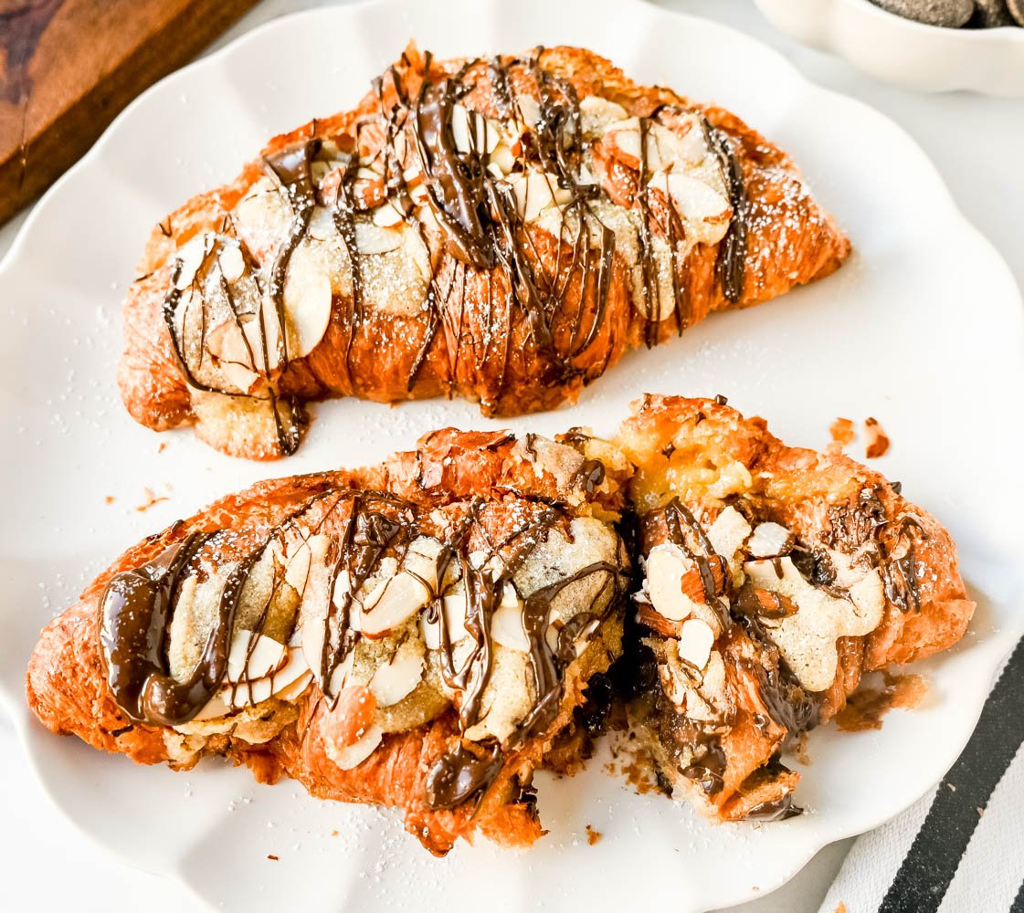 Easy Chocolate Almond Croissants. These quick and easy chocolate almond croissants use a shortcut by using day old croissants and filling them with a homemade almond filling and rich, decadent chocolate and baking until warm. These are the best almond chocolate croissants!