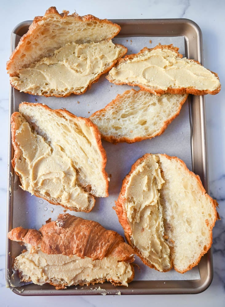 Homemade almond filling on croissant