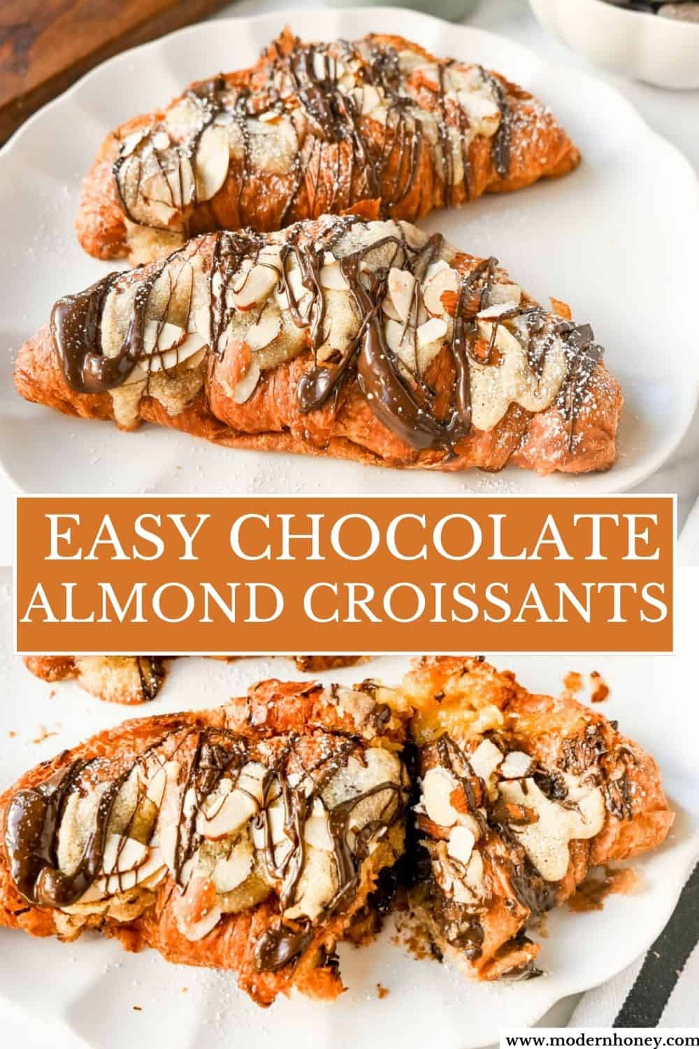 Easy Chocolate Almond Croissants. These quick and easy chocolate almond croissants use a shortcut by using day old croissants and filling them with a homemade almond filling and rich, decadent chocolate and baking until warm. These are the best almond chocolate croissants!