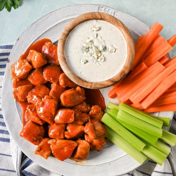 Buffalo Chicken Bites. f you love the flavor of buffalo chicken wings but want a lighter, healthier version, you will love these easy buffalo chicken bites without the breading and no frying.