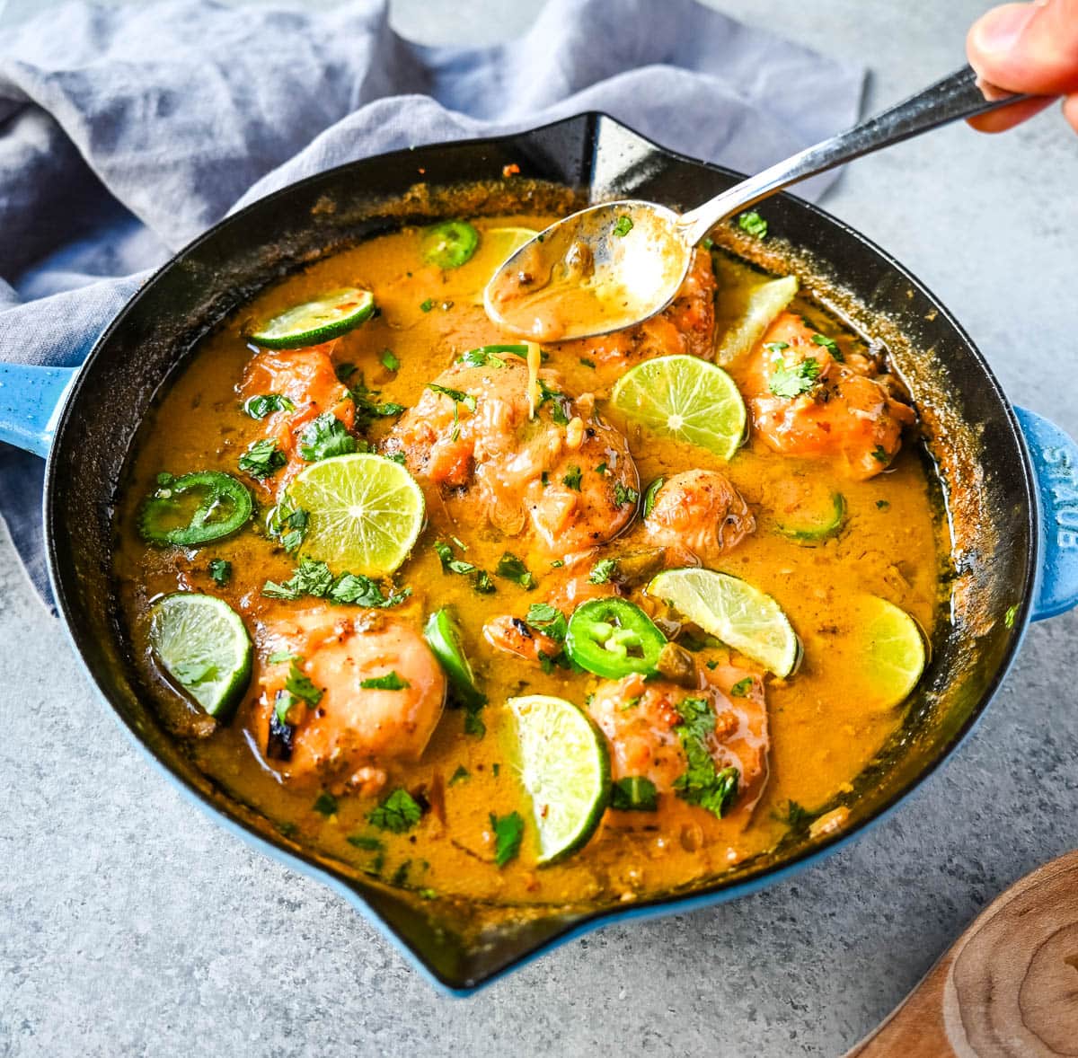 This Skillet Coconut Lime Chicken is made with a homemade coconut lime sauce crafted from creamy canned coconut milk, zesty fresh lime juice, and a touch of garlic and ginger and has the perfect sweet, savory, and tangy flavors. It is paired with tender, juicy chicken breasts for a quick, easy, and flavorful one-skillet dinner.