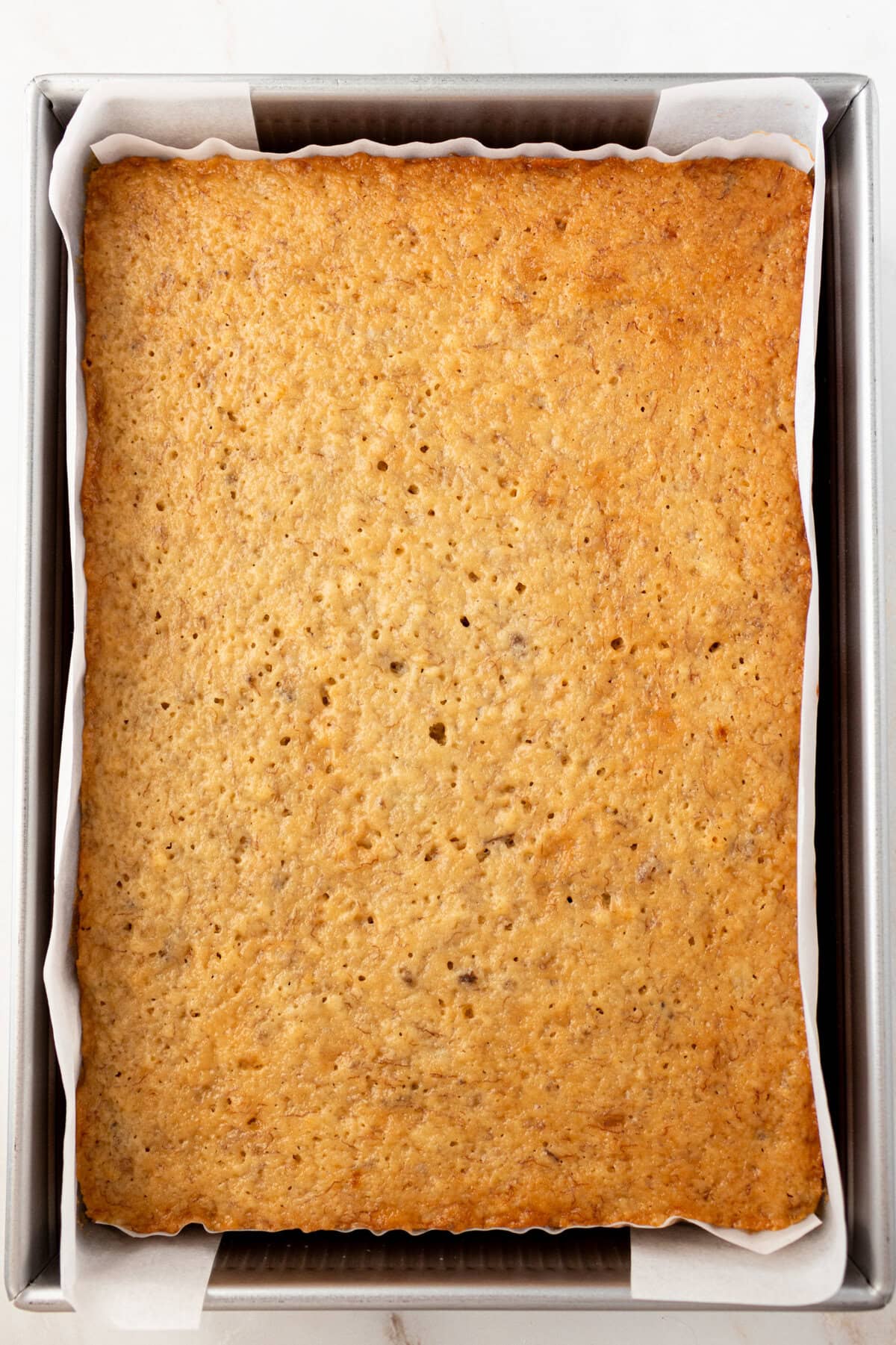 How to make a homemade banana cake in a 9x13 pan.