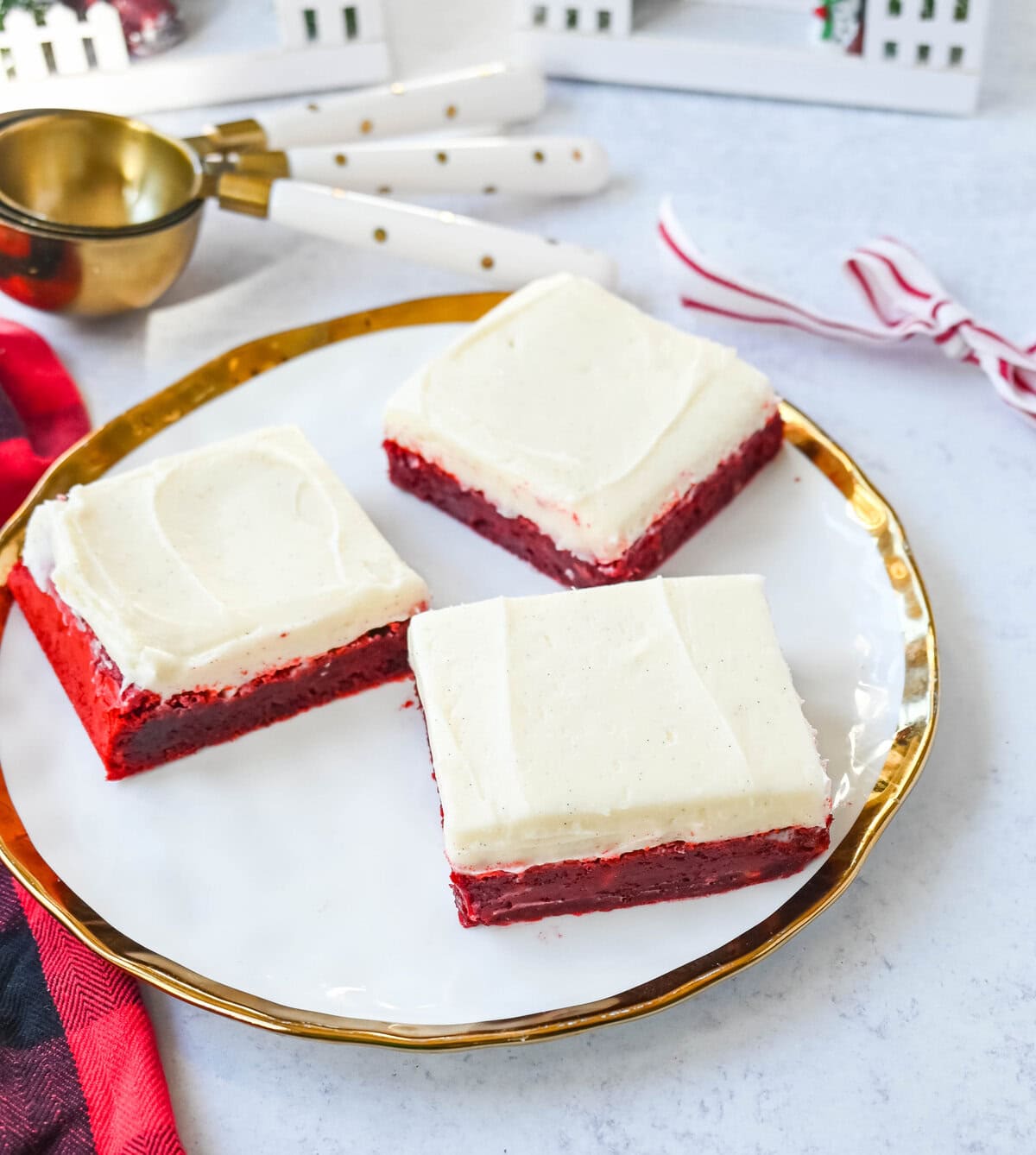 Red velvet brownies are a decadent twist on the classic red velvet cake, combining the color, subtle cocoa flavor, and creamy texture into the perfect brownies. These homemade Red Velvet Brownies with a sweet cream cheese frosting are fudgy and rich with a tangy and sweet cream cheese frosting. 