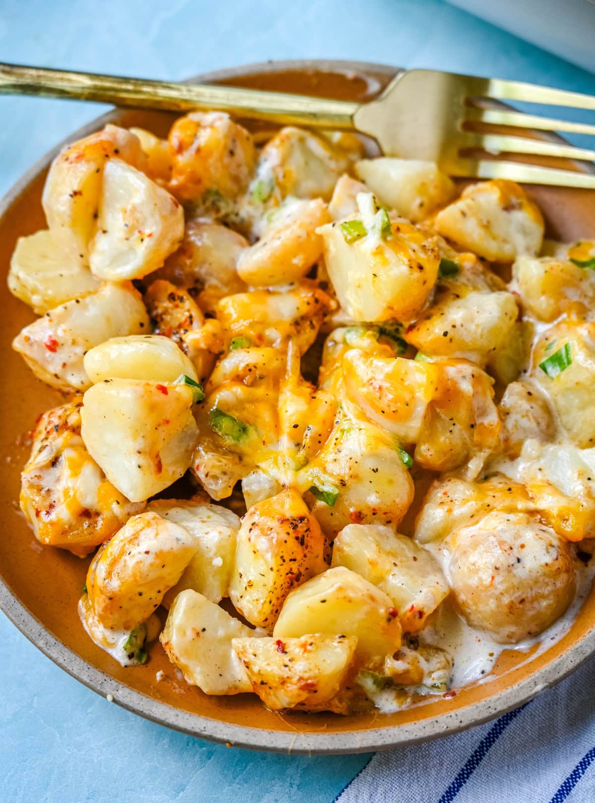 Perfect for family dinners or holiday tables, these creamy potatoes are savory, rich, and the perfect comfort food. These Kerry's Special Potatoes start with buttery, creamy yukon gold potatoes, and topped with seasoned salt and pepper, heavy cream, cheddar cheese, and sprinkled with green onions. You only need 6 ingredients to make these special potatoes. 