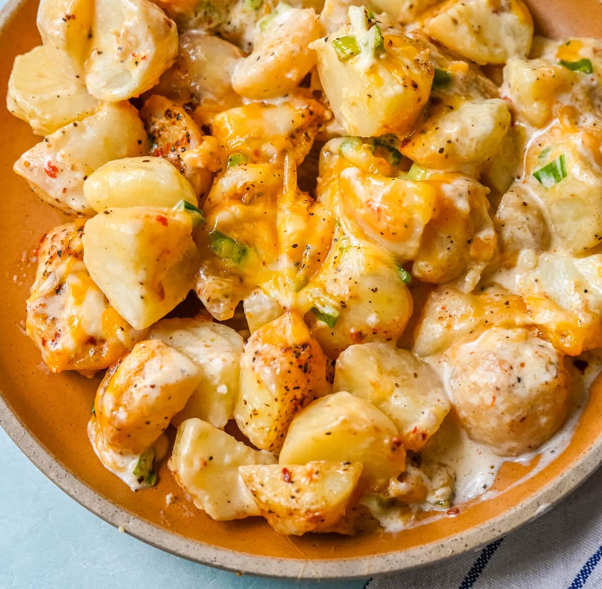 Perfect for family dinners or holiday tables, these creamy potatoes are savory, rich, and the perfect comfort food. These Kerry's Special Potatoes start with buttery, creamy yukon gold potatoes, and topped with seasoned salt and pepper, heavy cream, cheddar cheese, and sprinkled with green onions. You only need 6 ingredients to make these special potatoes. 