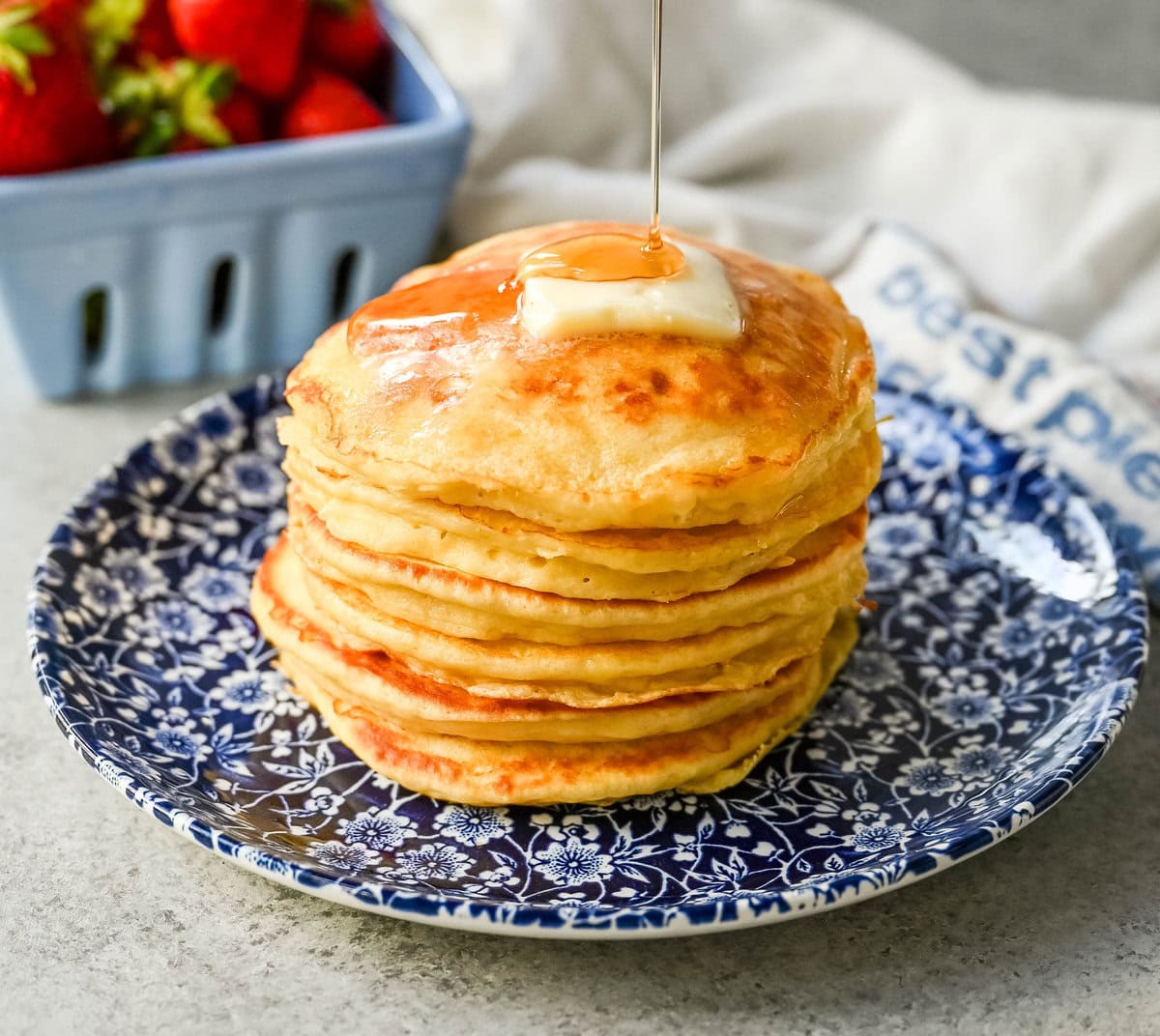 These light and fluffy Greek Yogurt Pancakes are higher protein, lower-fat and have a melt-in-your-mouth texture. You will love this healthy Greek yogurt pancake recipe!