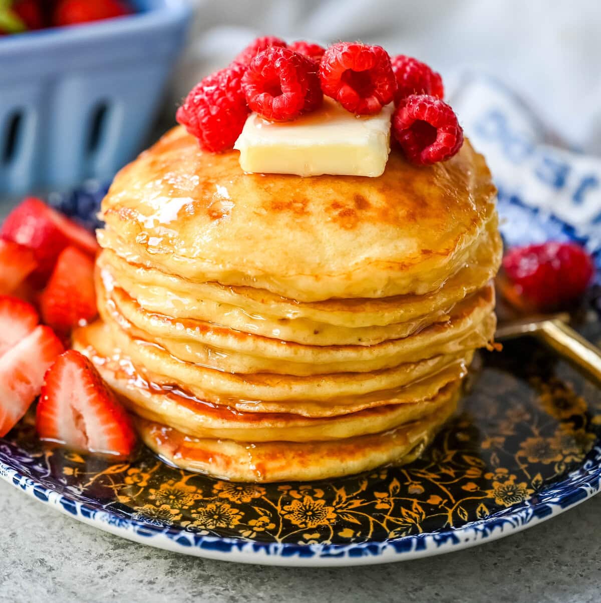 These light and fluffy Greek Yogurt Pancakes are higher protein, lower-fat and have a melt-in-your-mouth texture. You will love this healthy Greek yogurt pancake recipe!