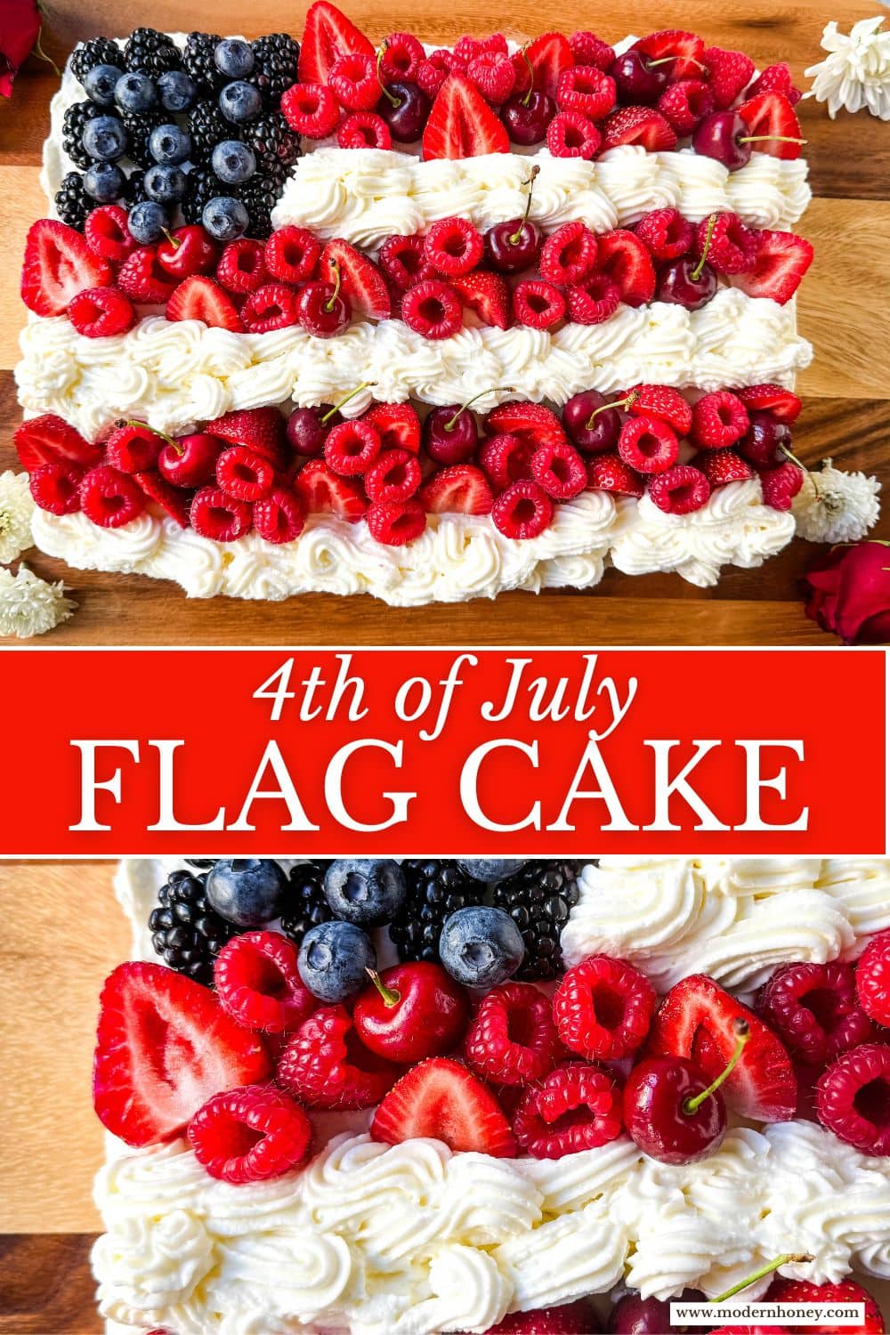 Best Flag Cake Recipe. 4th of July Cake. Looking for a show-stopping, patriotic dessert that’s as delicious as it is beautiful? This American Flag Cake is your go-to recipe! It starts with a moist vanilla cake base, is topped with a lusciously light whipped cream cheese frosting, and decorated with fresh berries and cherries arranged like the U.S. flag.