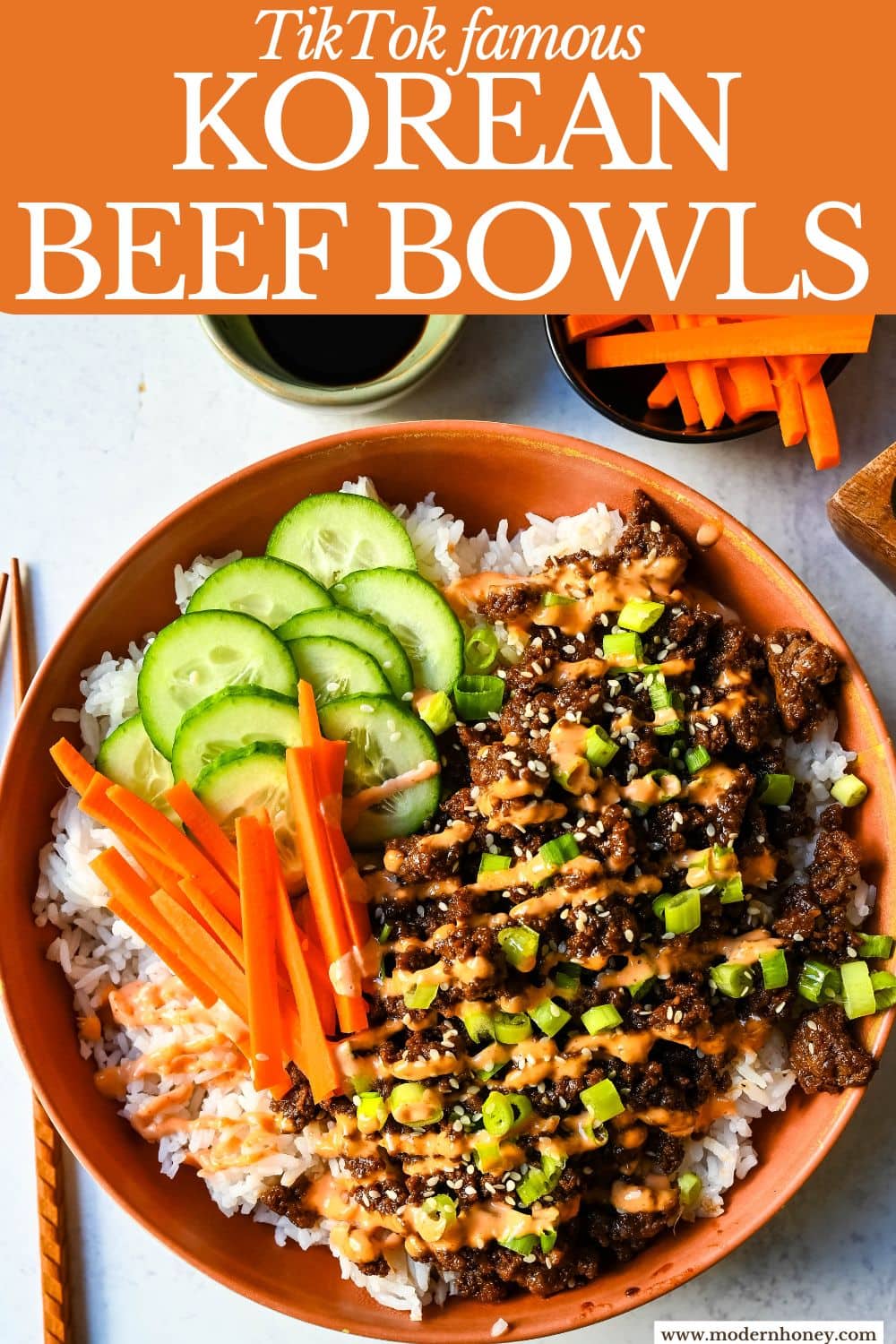 These Easy Korean Beef Bowls are a flavorful dinner that come together in just 20 minutes. These TikTok famous beef bowls are made with ground beef, garlic, ginger, soy sauce, sesame oil, and brown sugar or honey, all served over fluffy white rice.